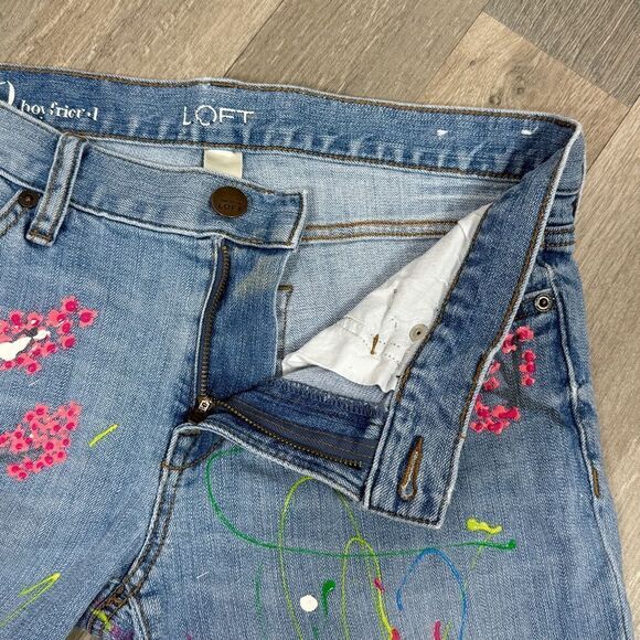 Loft Hand Painted Boyfriend Jeans Blue Multi 0 Ankle Cherry Blossom Custom - Picture 7 of 13